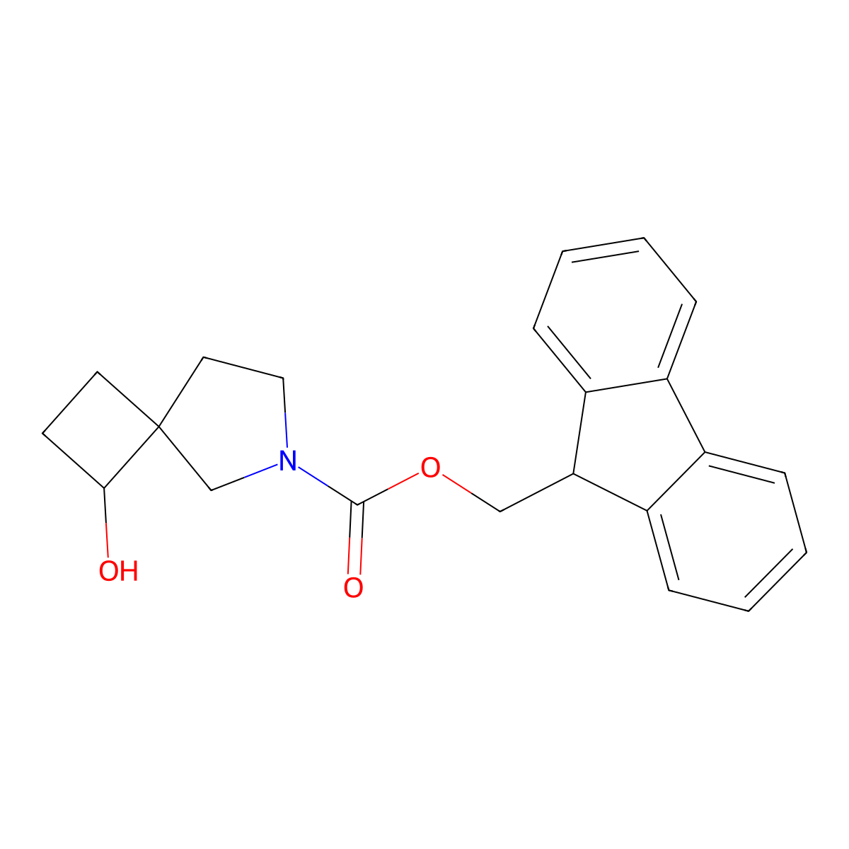 (9H-fluoren-9-yl)methyl 1-hydroxy-6-azaspiro[3.4]octane-6-carboxylate molecular structure, CAS 2763915-20-2
