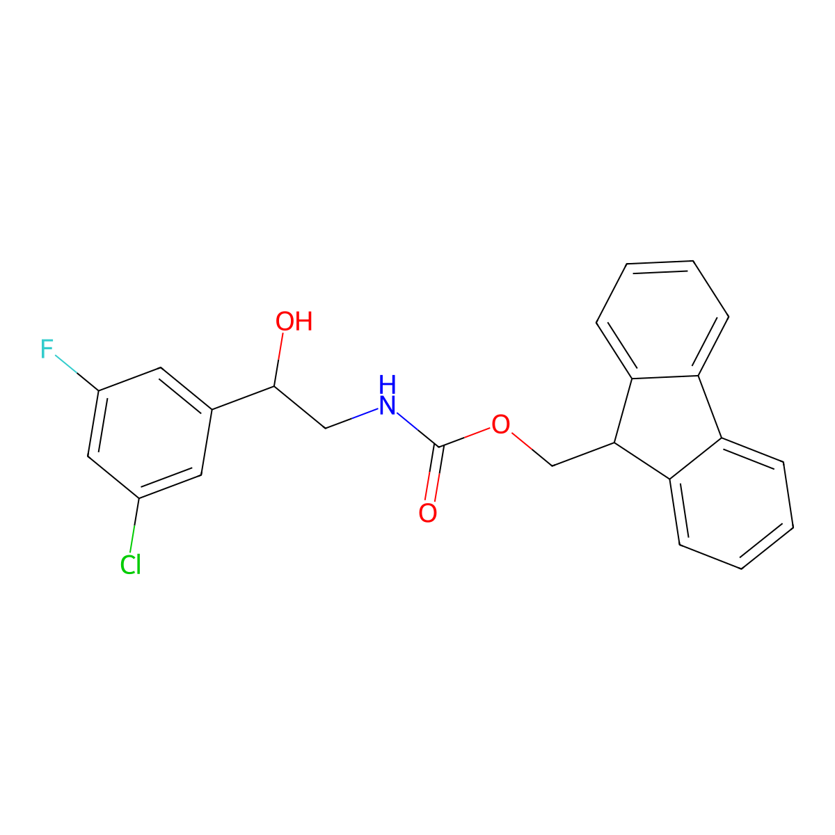 (9H-fluoren-9-yl)methyl N-[2-(3-chloro-5-fluorophenyl)-2-hydroxyethyl]carbamate molecular structure, CAS 2763915-28-0