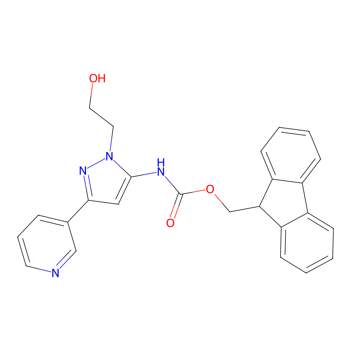 (9H-fluoren-9-yl)methyl N-[1-(2-hydroxyethyl)-3-(pyridin-3-yl)-1H-pyrazol-5-yl]carbamate molecular structure, CAS 2763915-36-0
