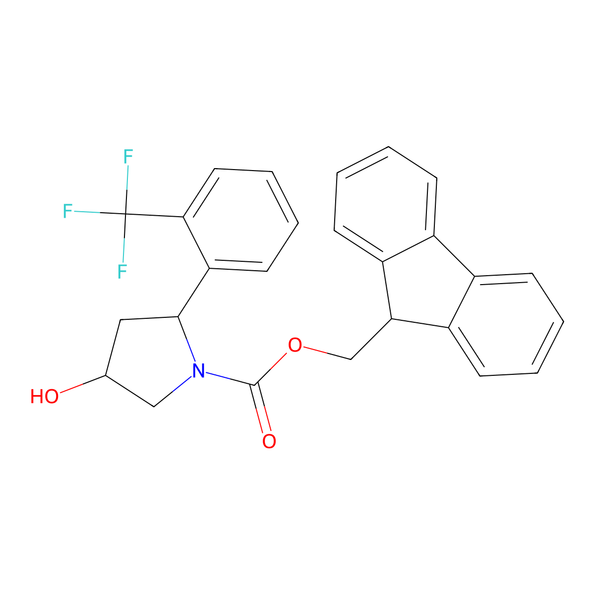 (9H-fluoren-9-yl)methyl 4-hydroxy-2-[2-(trifluoromethyl)phenyl]pyrrolidine-1-carboxylate molecular structure, CAS 2763915-37-1