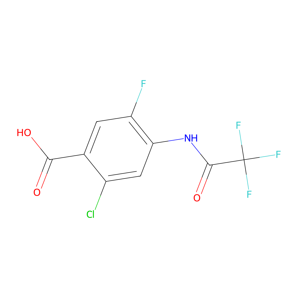 2-Chloro-5-fluoro-4-(2,2,2-trifluoroacetamido)benzoic acid molecular structure, CAS 2763915-41-7