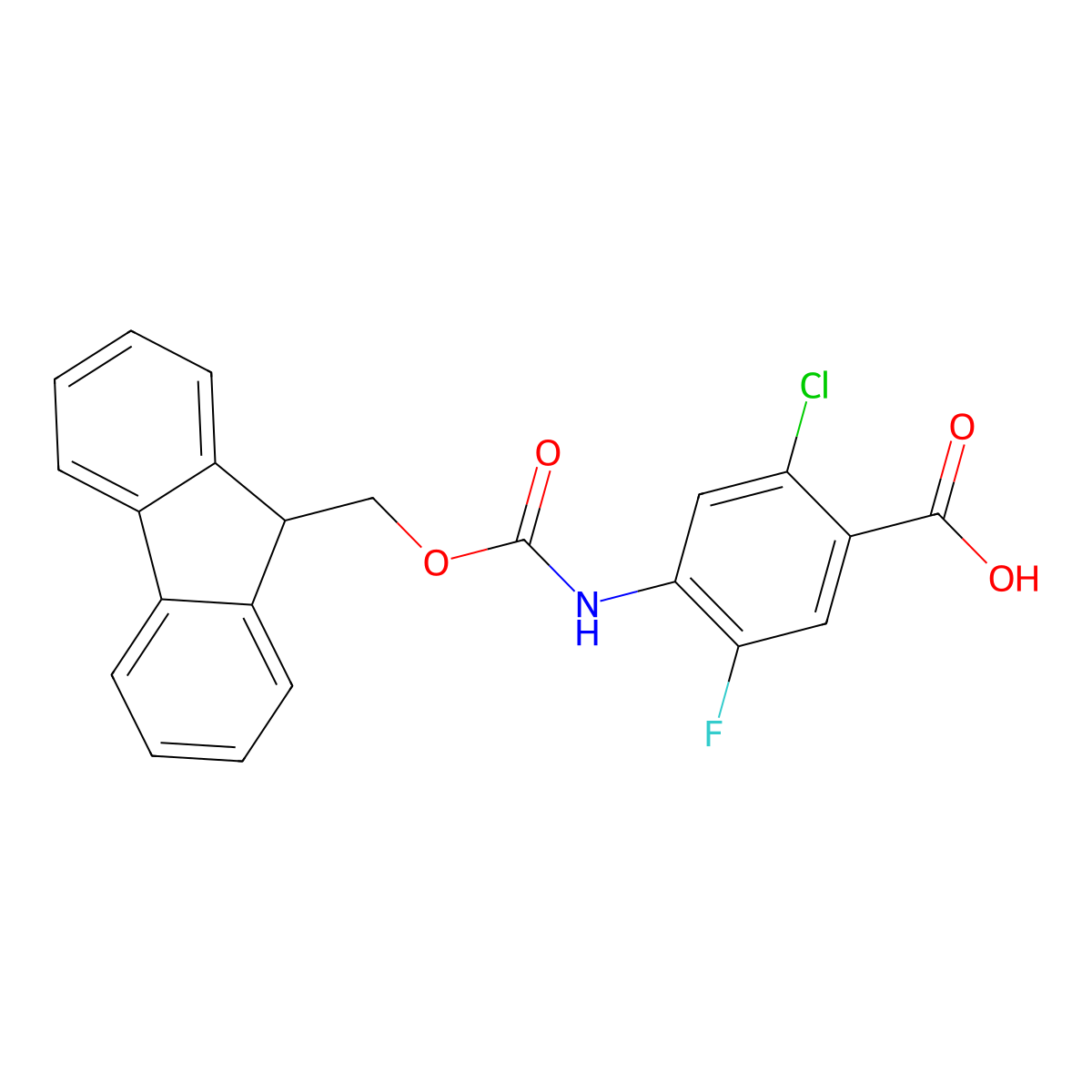 2-chloro-4-({[(9H-fluoren-9-yl)methoxy]carbonyl}amino)-5-fluorobenzoic acid molecular structure, CAS 2763915-45-1