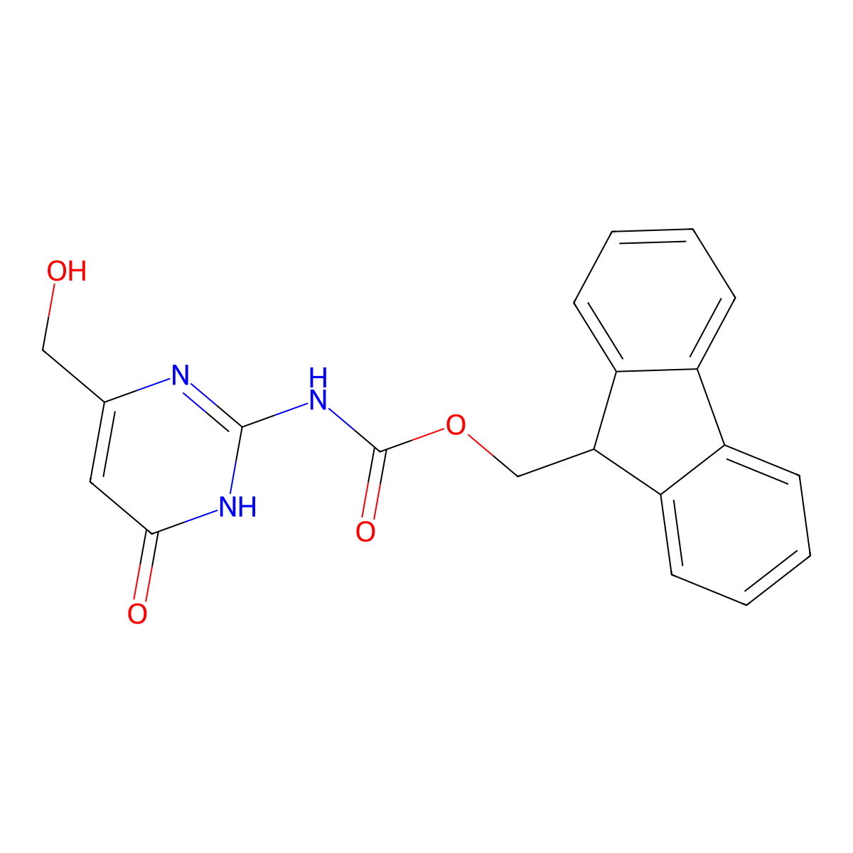 (9H-fluoren-9-yl)methyl N-[4-(hydroxymethyl)-6-oxo-1,6-dihydropyrimidin-2-yl]carbamate molecular structure, CAS 2763915-57-5