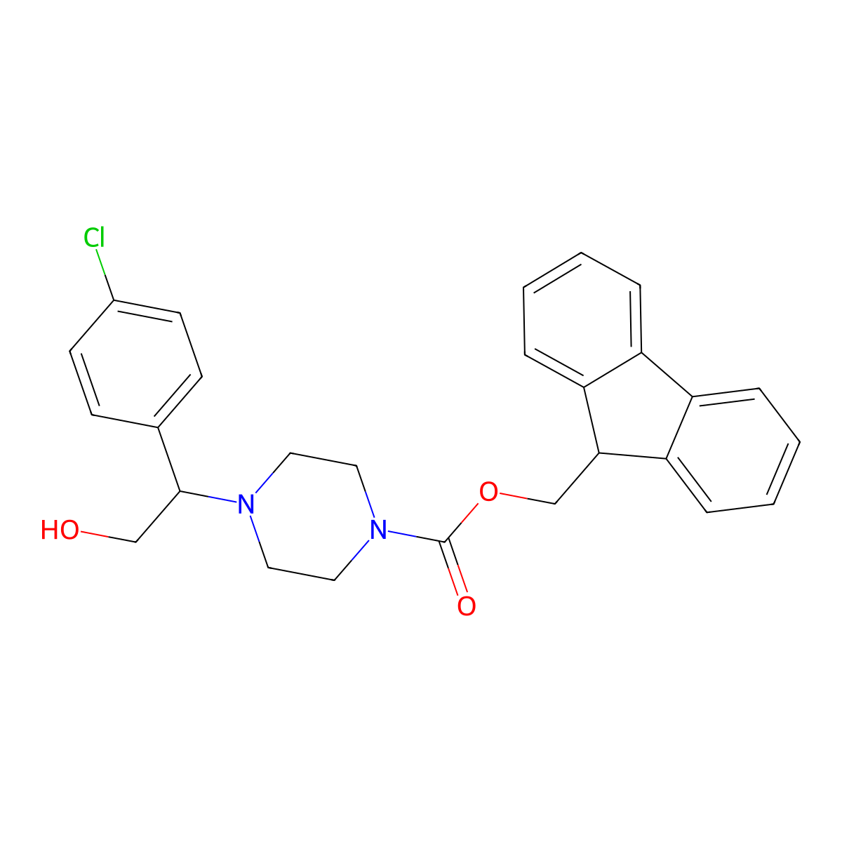 (9H-fluoren-9-yl)methyl 4-[1-(4-chlorophenyl)-2-hydroxyethyl]piperazine-1-carboxylate molecular structure, CAS 2763915-70-2