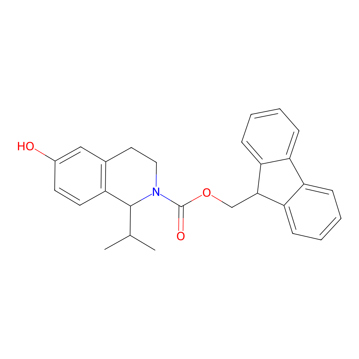 (9H-fluoren-9-yl)methyl 6-hydroxy-1-(propan-2-yl)-1,2,3,4-tetrahydroisoquinoline-2-carboxylate molecular structure, CAS 2763915-80-4
