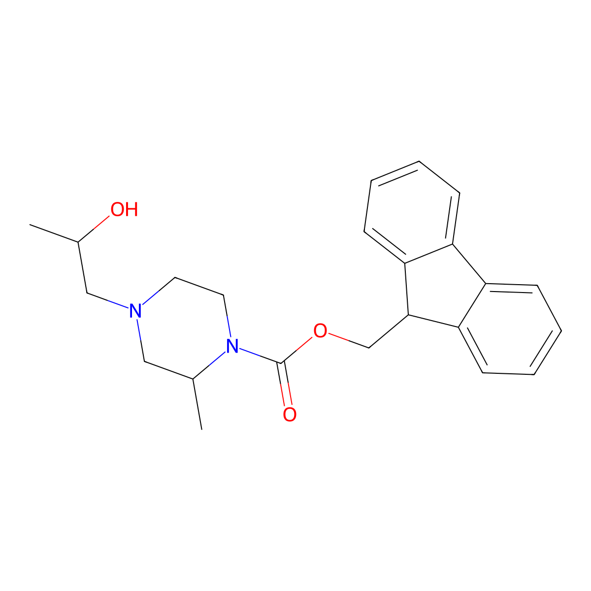 (9H-fluoren-9-yl)methyl 4-(2-hydroxypropyl)-2-methylpiperazine-1-carboxylate molecular structure, CAS 2763915-87-1