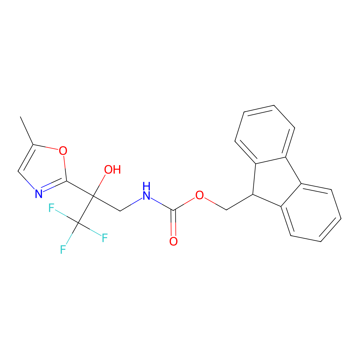 (9H-fluoren-9-yl)methyl N-[3,3,3-trifluoro-2-hydroxy-2-(5-methyl-1,3-oxazol-2-yl)propyl]carbamate molecular structure, CAS 2763915-92-8