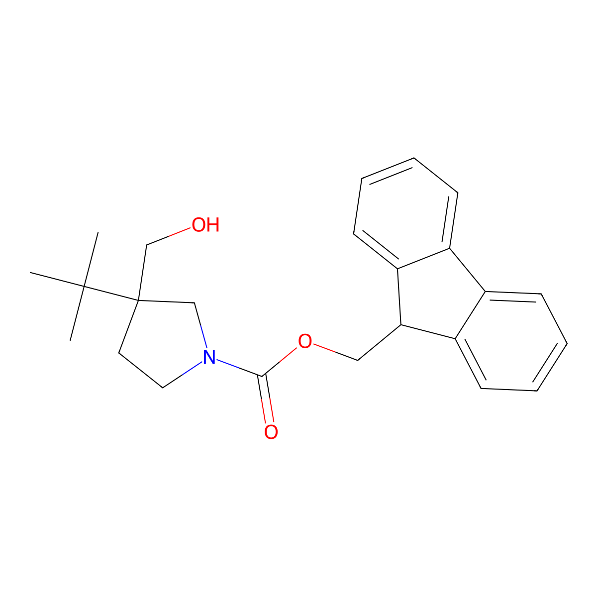 (9H-fluoren-9-yl)methyl 3-tert-butyl-3-(hydroxymethyl)pyrrolidine-1-carboxylate molecular structure, CAS 2763915-93-9