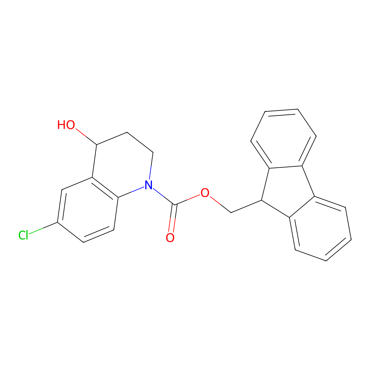 (9H-fluoren-9-yl)methyl 6-chloro-4-hydroxy-1,2,3,4-tetrahydroquinoline-1-carboxylate molecular structure, CAS 2763916-15-8