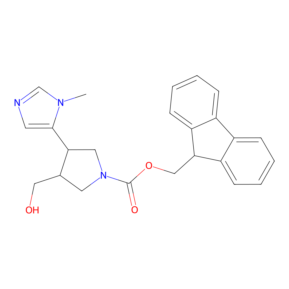 rac-(9H-fluoren-9-yl)methyl (3R,4R)-3-(hydroxymethyl)-4-(1-methyl-1H-imidazol-5-yl)pyrrolidine-1-carboxylate molecular structure, CAS 2763916-17-0