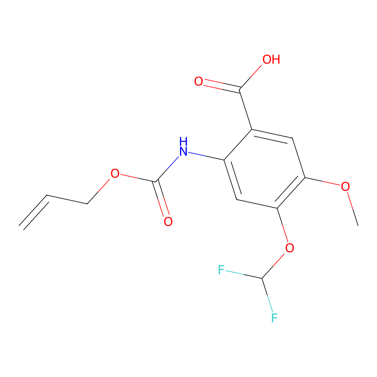 4-(Difluoromethoxy)-5-methoxy-2-{[(prop-2-en-1-yloxy)carbonyl]amino}benzoic acid molecular structure, CAS 2763916-18-1