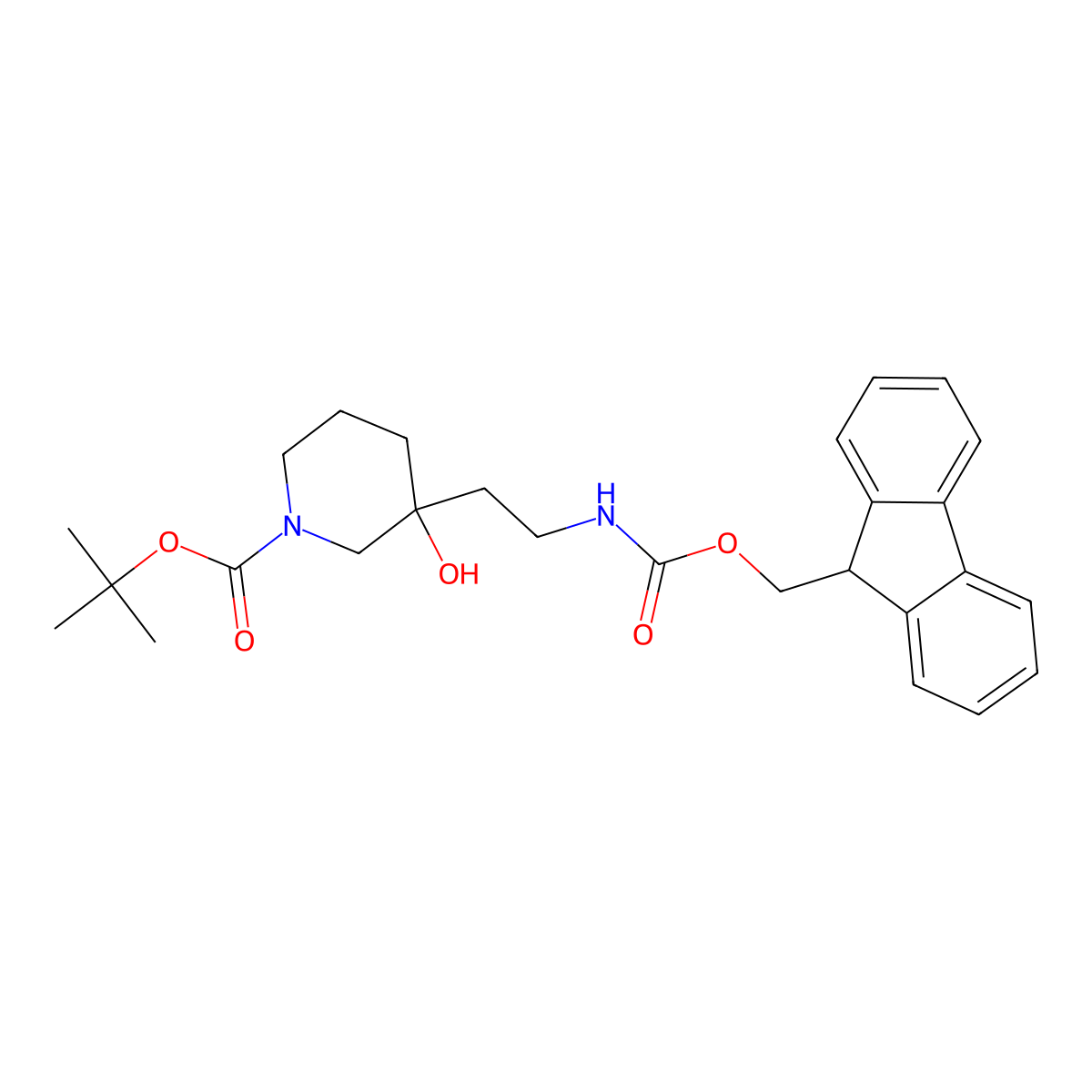 tert-butyl 3-[2-({[(9H-fluoren-9-yl)methoxy]carbonyl}amino)ethyl]-3-hydroxypiperidine-1-carboxylate molecular structure, CAS 2763916-27-2