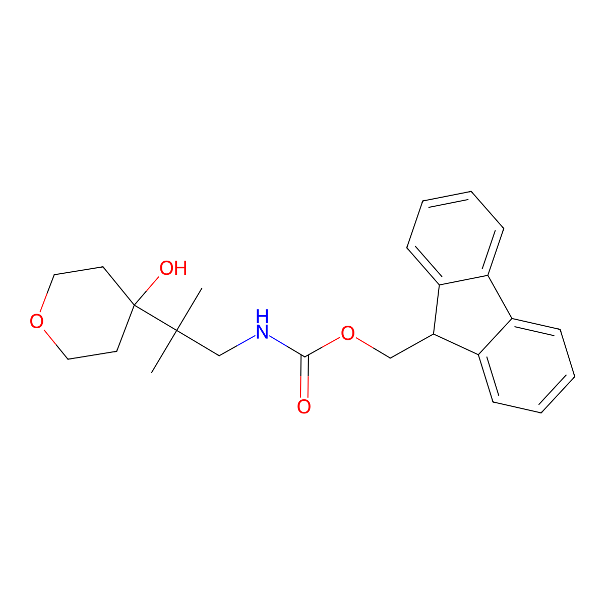 (9H-fluoren-9-yl)methyl N-[2-(4-hydroxyoxan-4-yl)-2-methylpropyl]carbamate molecular structure, CAS 2763916-36-3