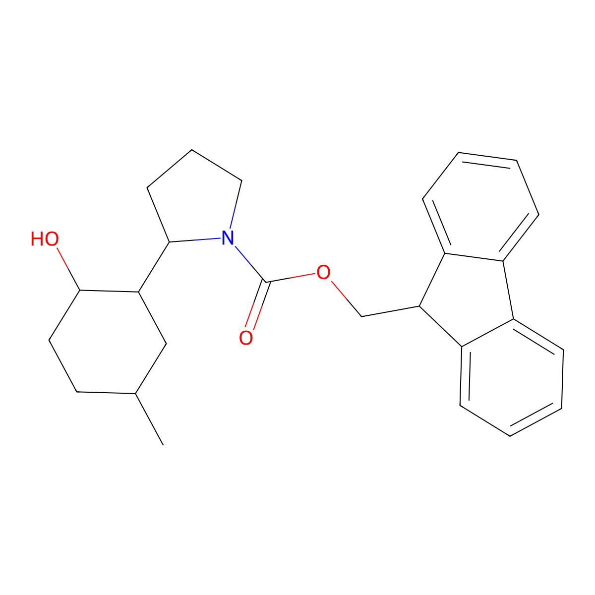 (9H-fluoren-9-yl)methyl 2-(2-hydroxy-5-methylcyclohexyl)pyrrolidine-1-carboxylate molecular structure, CAS 2763916-38-5