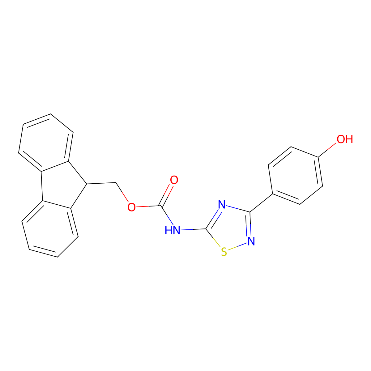 (9H-fluoren-9-yl)methyl N-[3-(4-hydroxyphenyl)-1,2,4-thiadiazol-5-yl]carbamate molecular structure, CAS 2763918-75-6