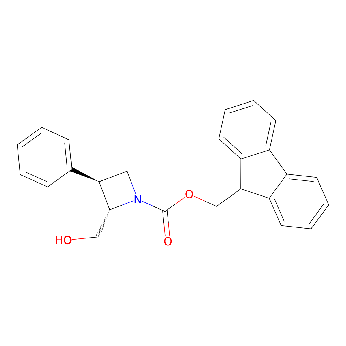 rac-(9H-fluoren-9-yl)methyl (2R,3R)-2-(hydroxymethyl)-3-phenylazetidine-1-carboxylate molecular structure, CAS 2763918-92-7