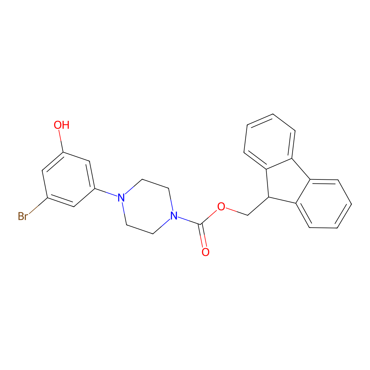 (9H-fluoren-9-yl)methyl 4-(3-bromo-5-hydroxyphenyl)piperazine-1-carboxylate molecular structure, CAS 2763918-94-9
