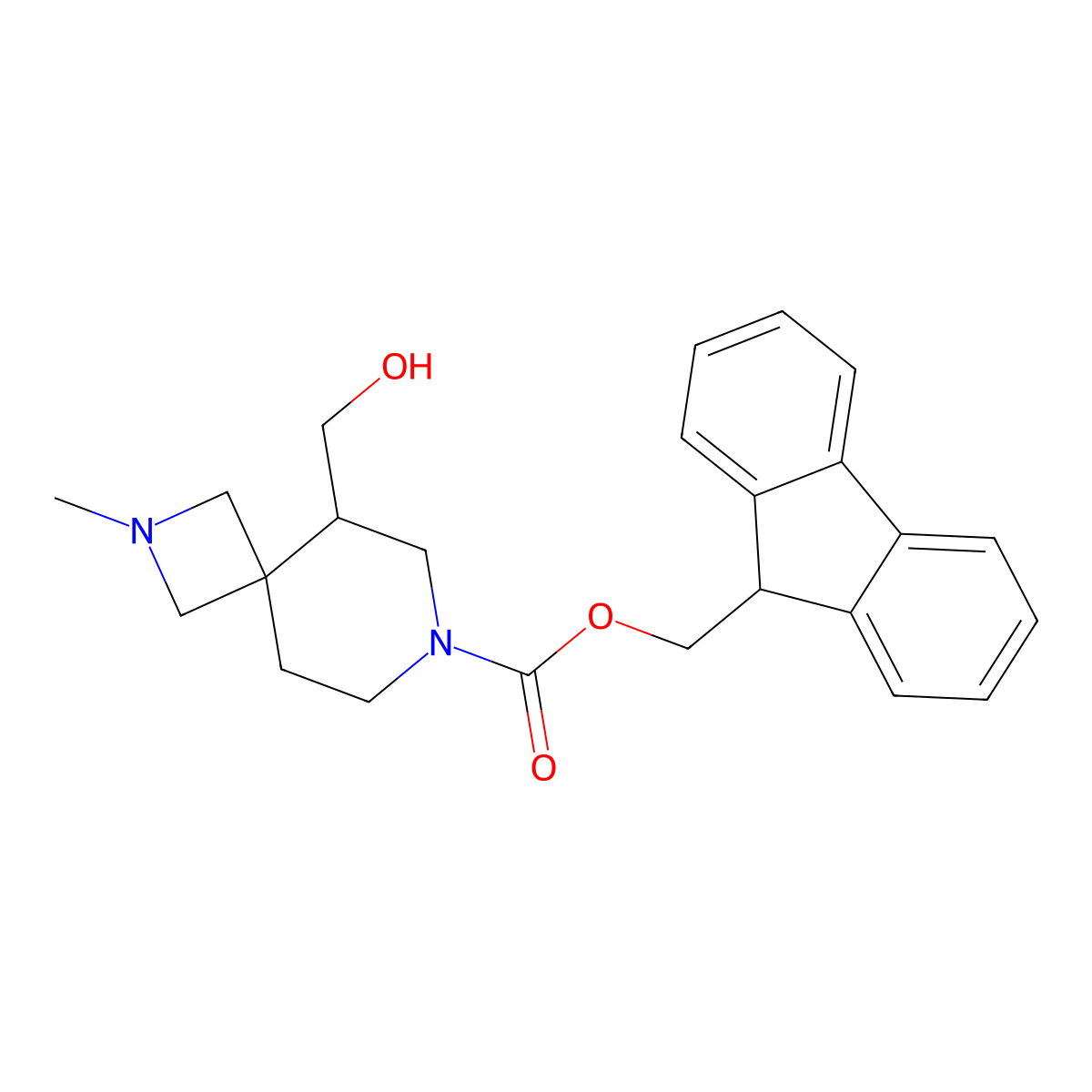 (9H-fluoren-9-yl)methyl 5-(hydroxymethyl)-2-methyl-2,7-diazaspiro[3.5]nonane-7-carboxylate molecular structure, CAS 2763918-99-4