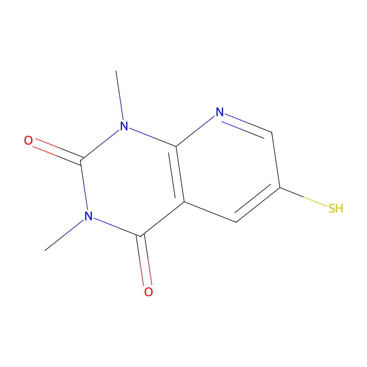 1,3-dimethyl-6-sulfanyl-1H,2H,3H,4H-pyrido[2,3-d]pyrimidine-2,4-dione molecular structure, CAS 2763919-04-4