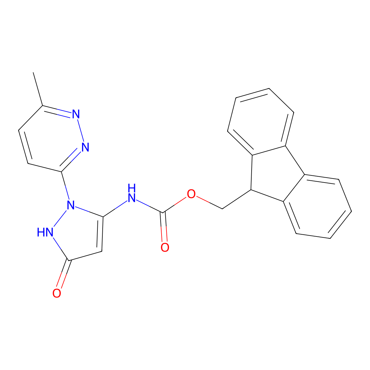(9H-fluoren-9-yl)methyl N-[3-hydroxy-1-(6-methylpyridazin-3-yl)-1H-pyrazol-5-yl]carbamate molecular structure, CAS 2763919-17-9