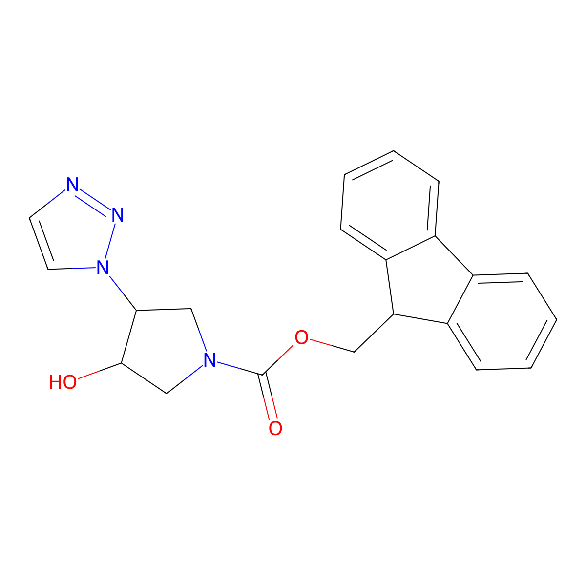 rac-(9H-fluoren-9-yl)methyl (3R,4R)-3-hydroxy-4-(1H-1,2,3-triazol-1-yl)pyrrolidine-1-carboxylate molecular structure, CAS 2763919-54-4