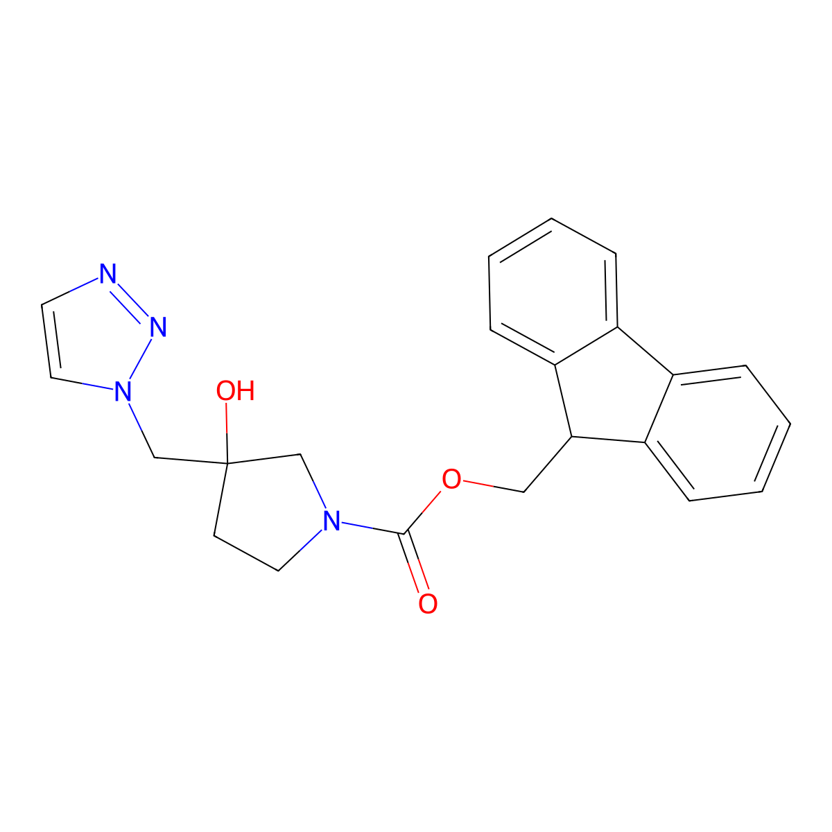 (9H-fluoren-9-yl)methyl 3-hydroxy-3-[(1H-1,2,3-triazol-1-yl)methyl]pyrrolidine-1-carboxylate molecular structure, CAS 2763919-56-6
