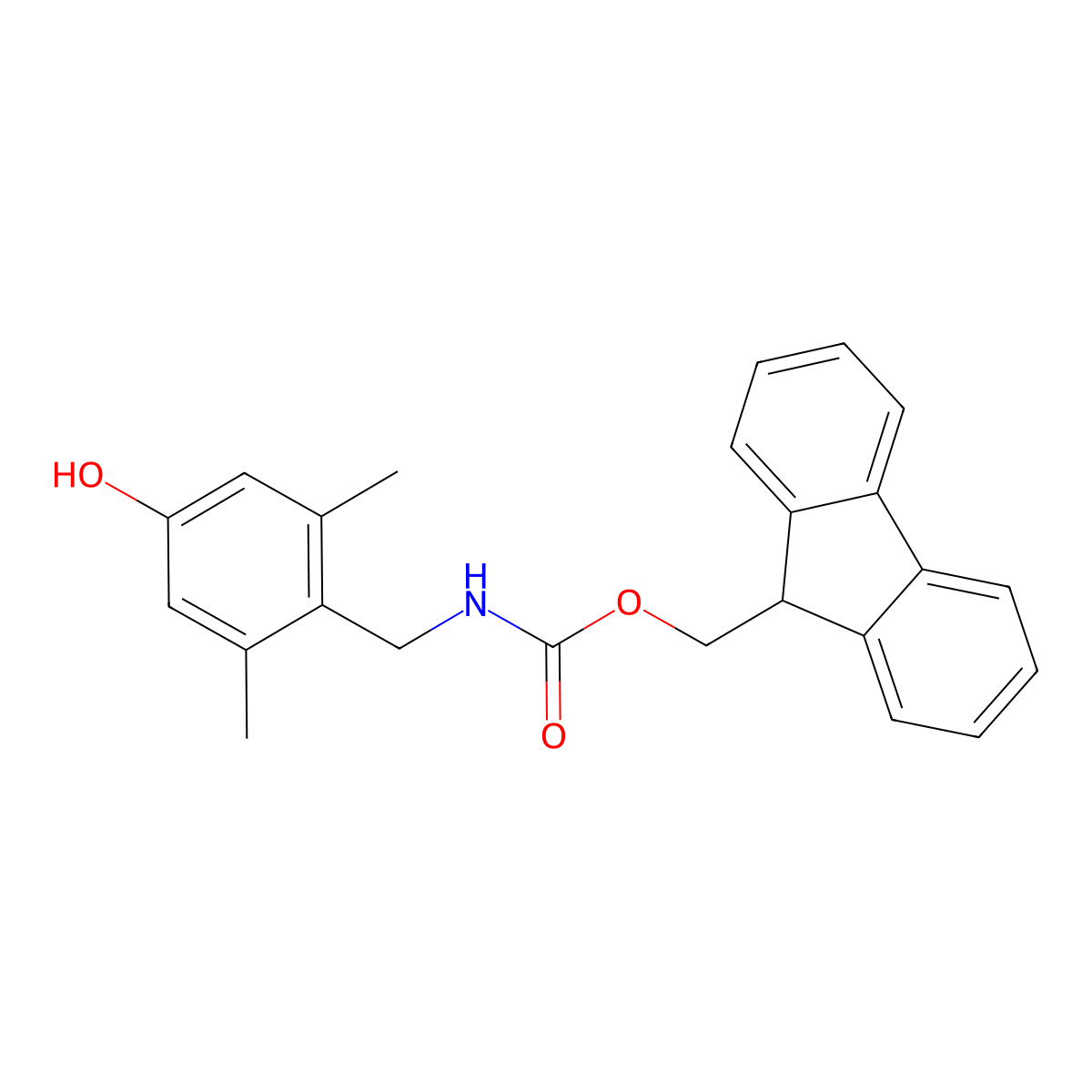 (9H-fluoren-9-yl)methyl N-[(4-hydroxy-2,6-dimethylphenyl)methyl]carbamate molecular structure, CAS 2763919-76-0