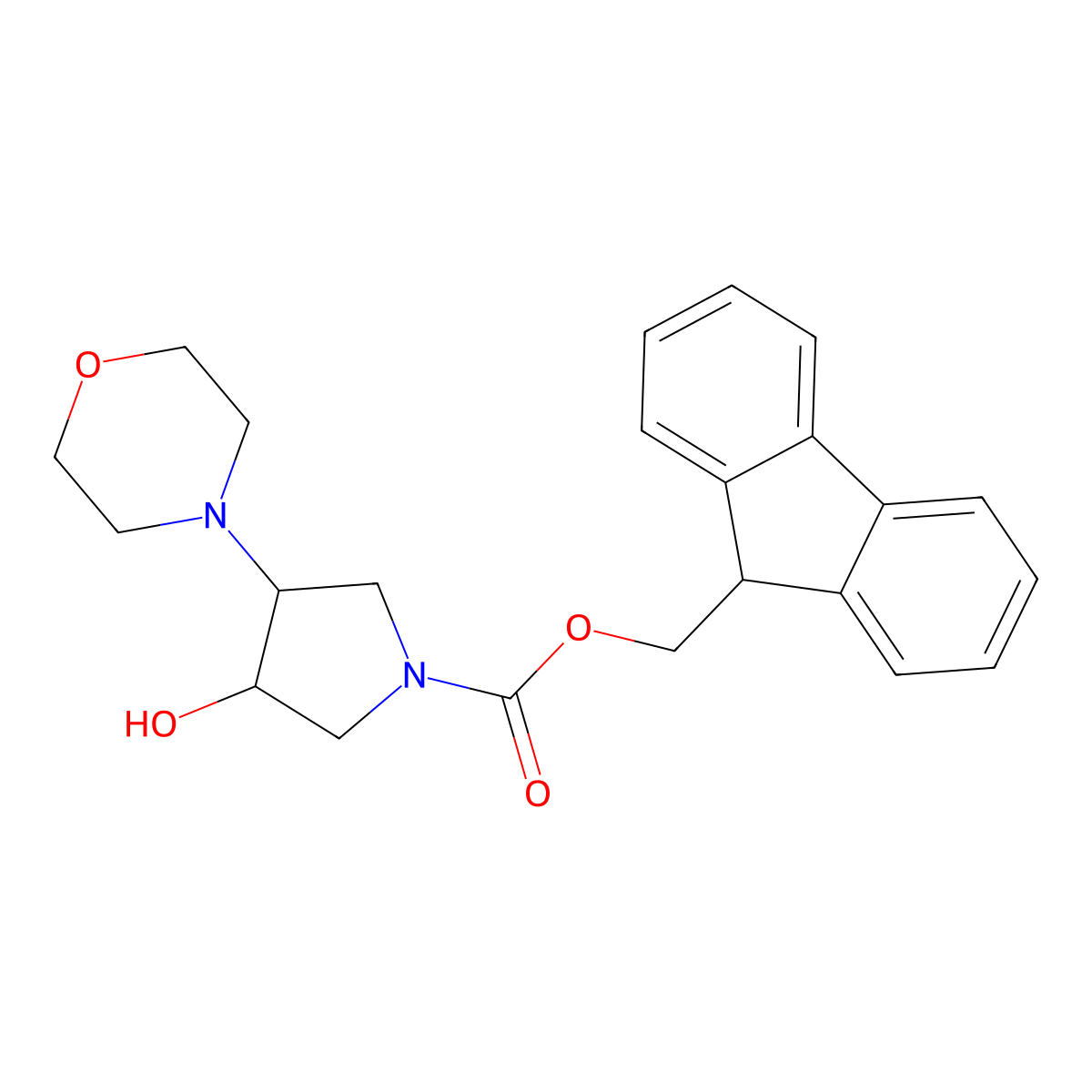 rac-(9H-fluoren-9-yl)methyl (3R,4R)-3-hydroxy-4-(morpholin-4-yl)pyrrolidine-1-carboxylate molecular structure, CAS 2763919-86-2