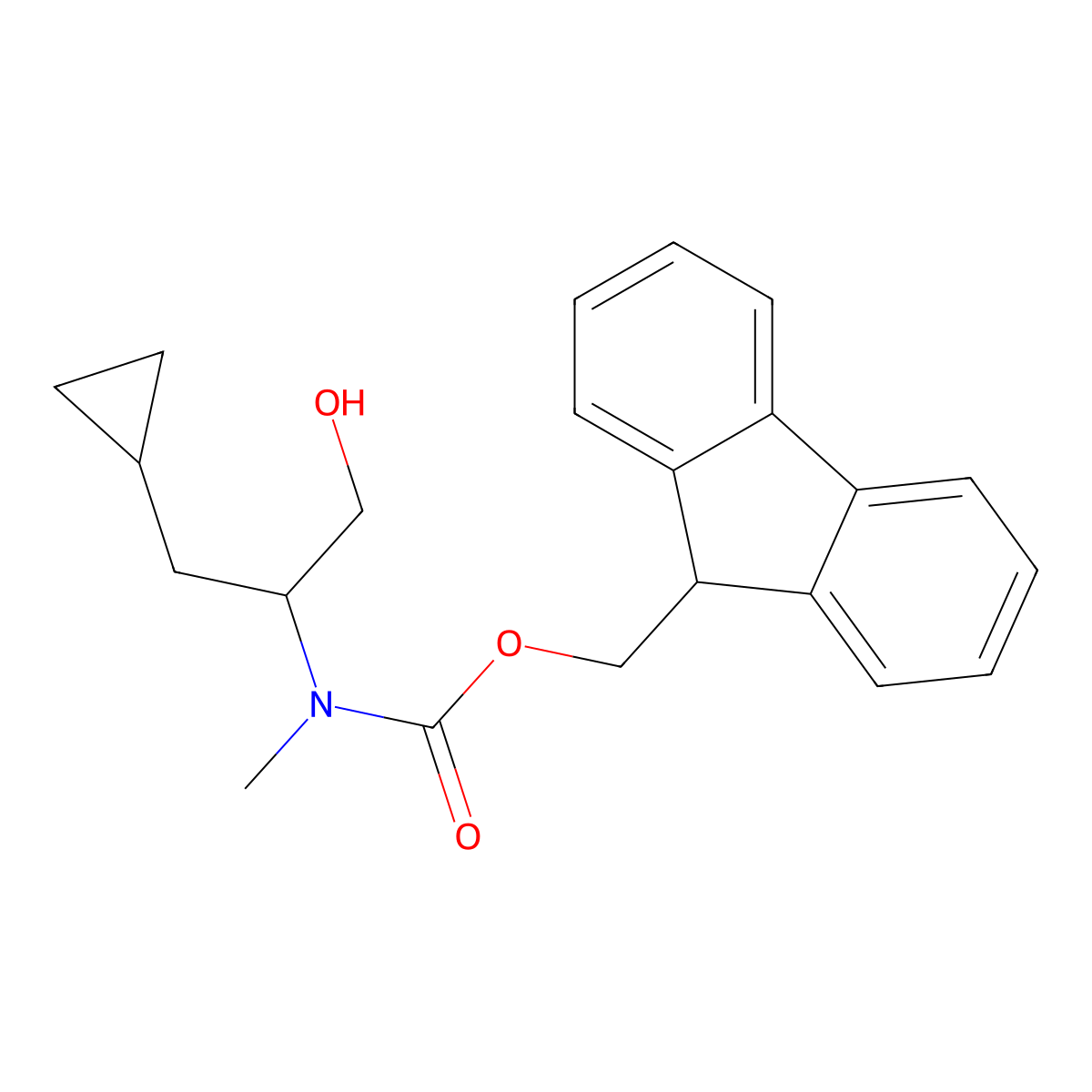 (9H-fluoren-9-yl)methyl N-(1-cyclopropyl-3-hydroxypropan-2-yl)-N-methylcarbamate molecular structure, CAS 2763920-17-6
