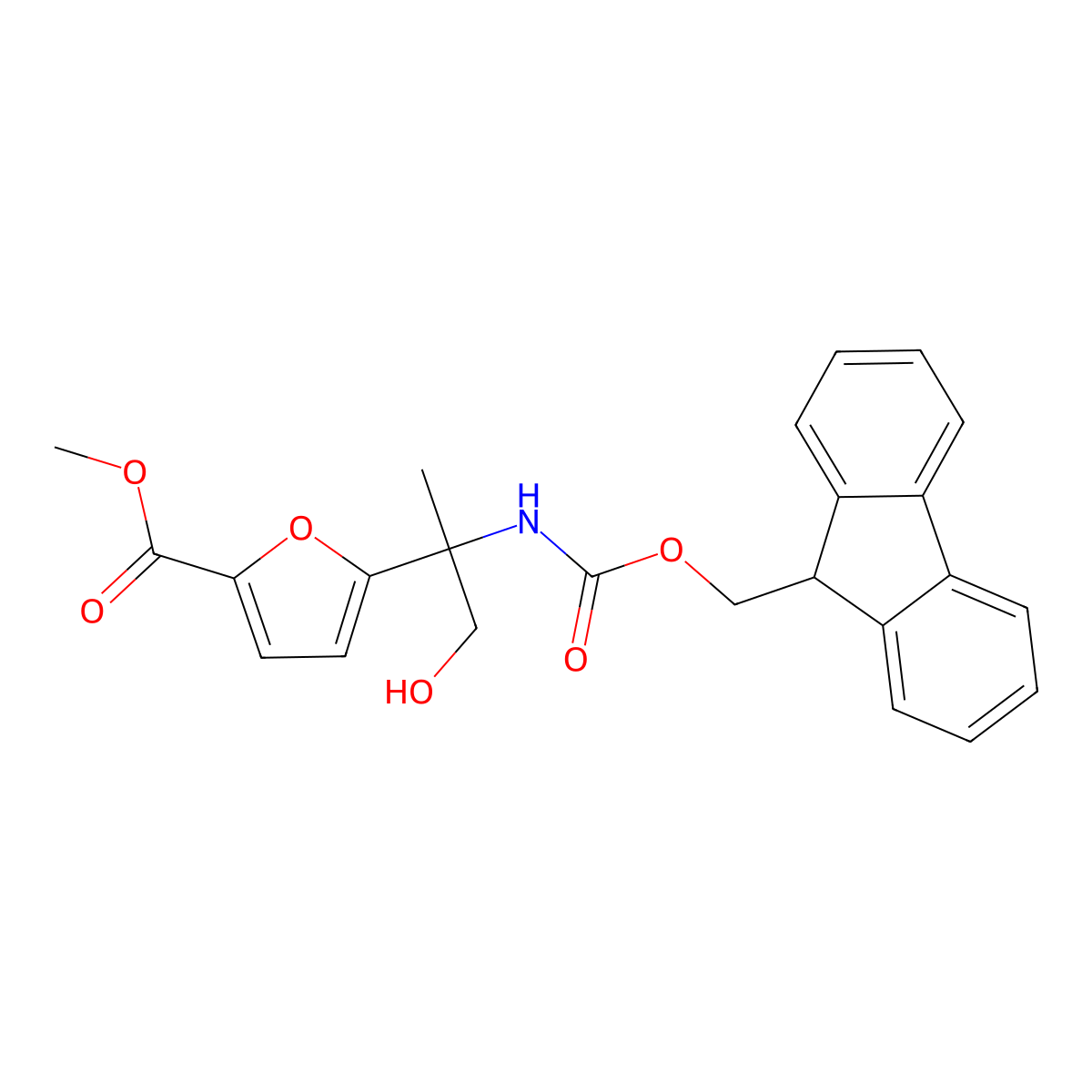 methyl 5-[2-({[(9H-fluoren-9-yl)methoxy]carbonyl}amino)-1-hydroxypropan-2-yl]furan-2-carboxylate molecular structure, CAS 2763920-29-0
