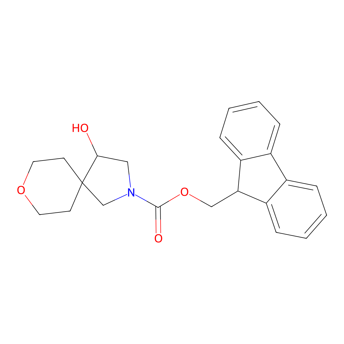 (9H-fluoren-9-yl)methyl 4-hydroxy-8-oxa-2-azaspiro[4.5]decane-2-carboxylate molecular structure, CAS 2763920-40-5