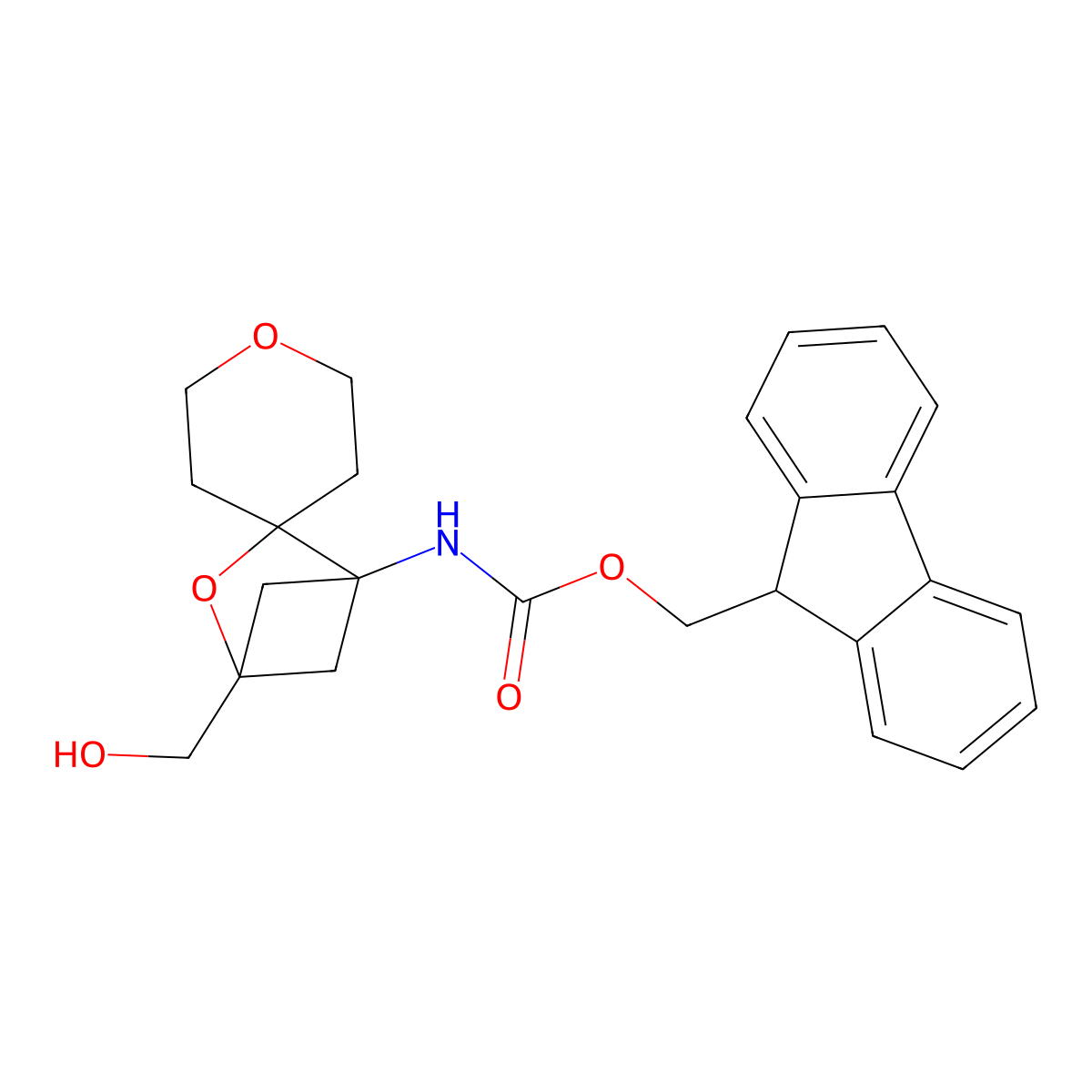 (9H-fluoren-9-yl)methyl N-[4-(hydroxymethyl)-3-oxaspiro[bicyclo[2.1.1]hexane-2,4'-oxan]-1-yl]carbamate molecular structure, CAS 2763920-42-7