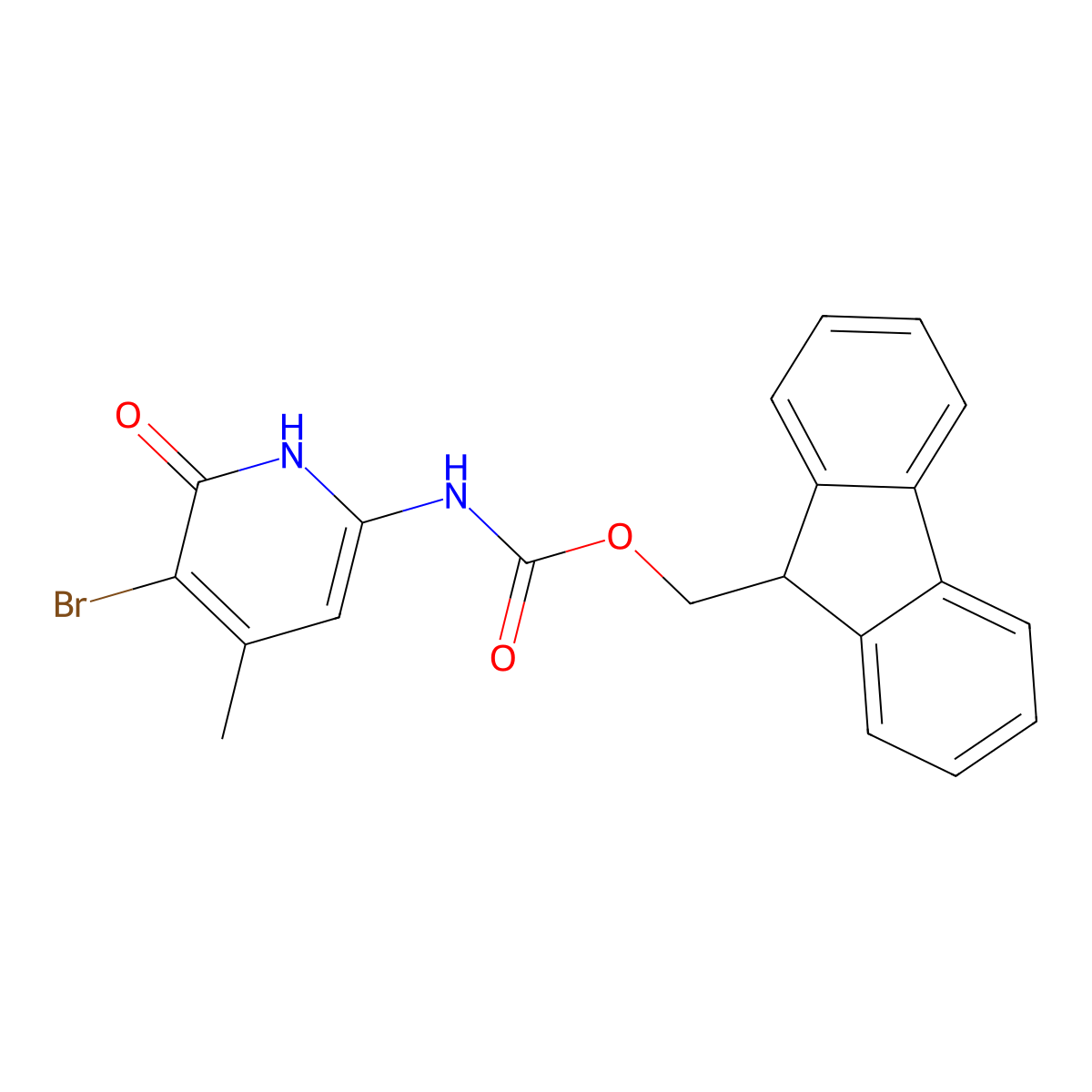(9H-fluoren-9-yl)methyl N-(5-bromo-6-hydroxy-4-methylpyridin-2-yl)carbamate molecular structure, CAS 2763920-50-7