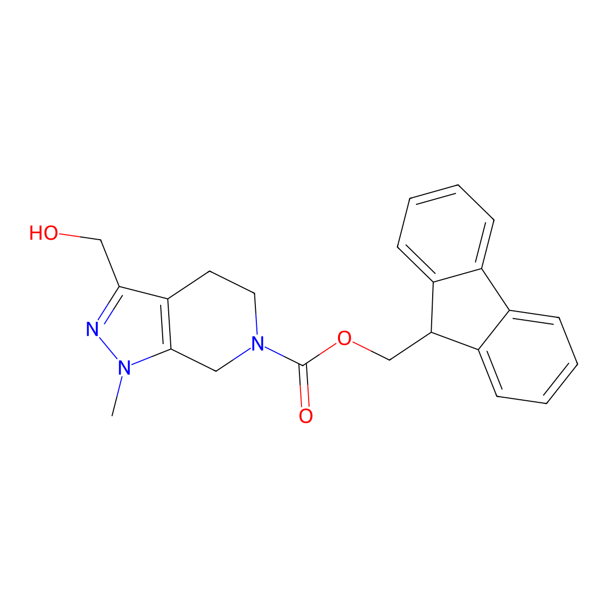 (9H-fluoren-9-yl)methyl 3-(hydroxymethyl)-1-methyl-1H,4H,5H,6H,7H-pyrazolo[3,4-c]pyridine-6-carboxylate molecular structure, CAS 2763920-53-0