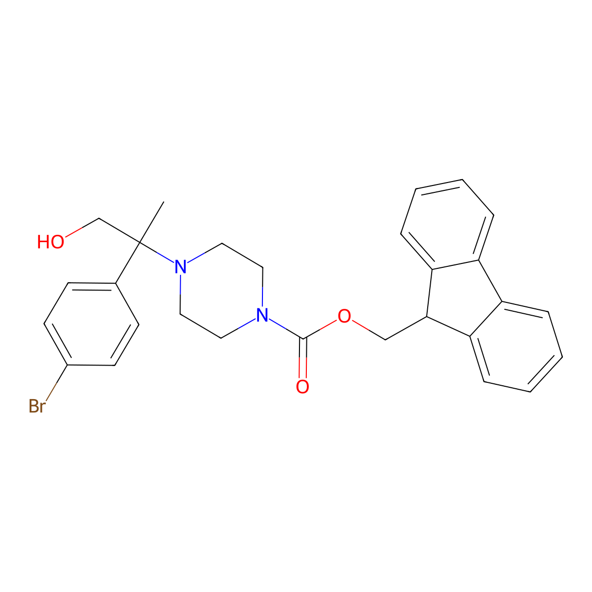 (9H-fluoren-9-yl)methyl 4-[2-(4-bromophenyl)-1-hydroxypropan-2-yl]piperazine-1-carboxylate molecular structure, CAS 2763920-67-6