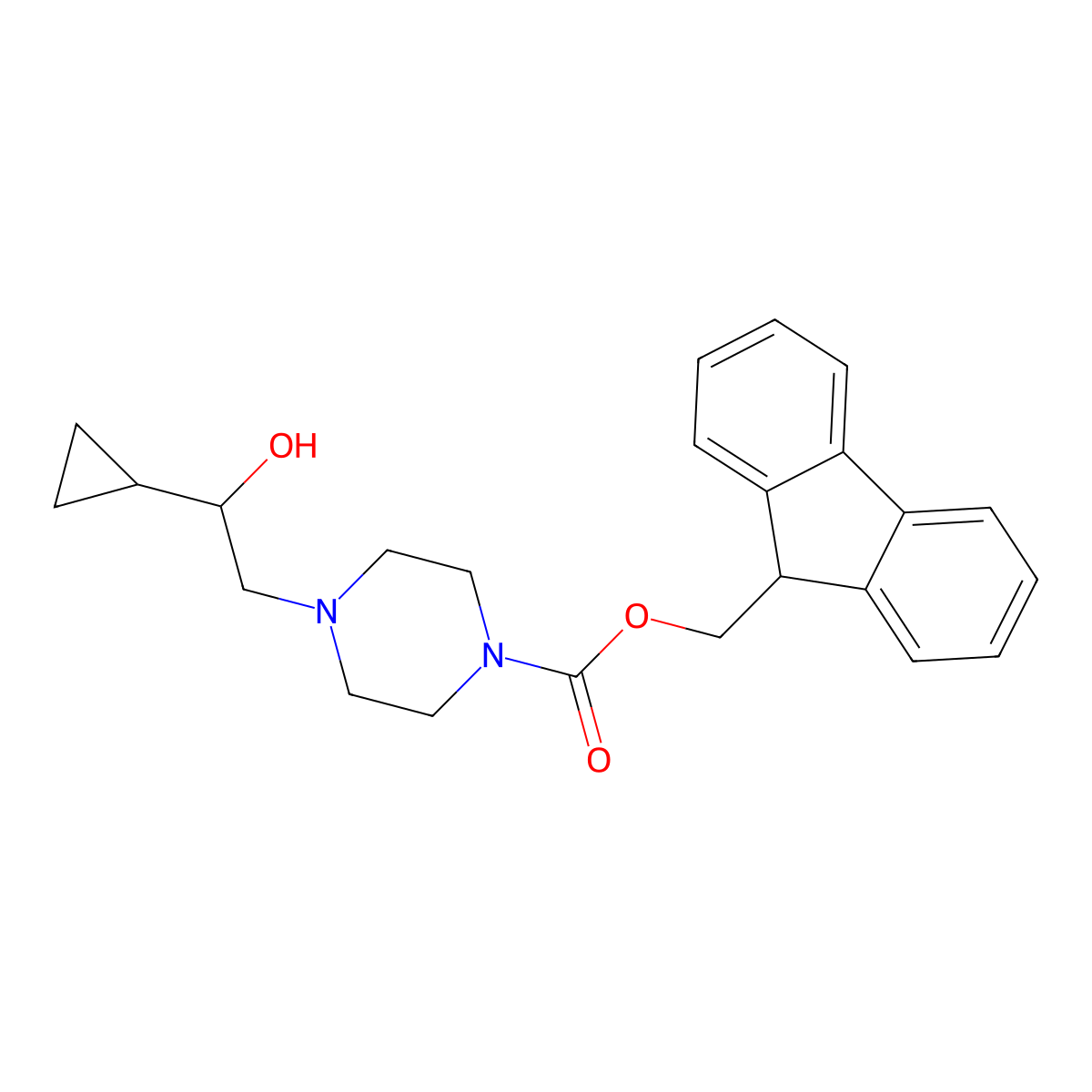 (9H-fluoren-9-yl)methyl 4-(2-cyclopropyl-2-hydroxyethyl)piperazine-1-carboxylate molecular structure, CAS 2763921-41-9