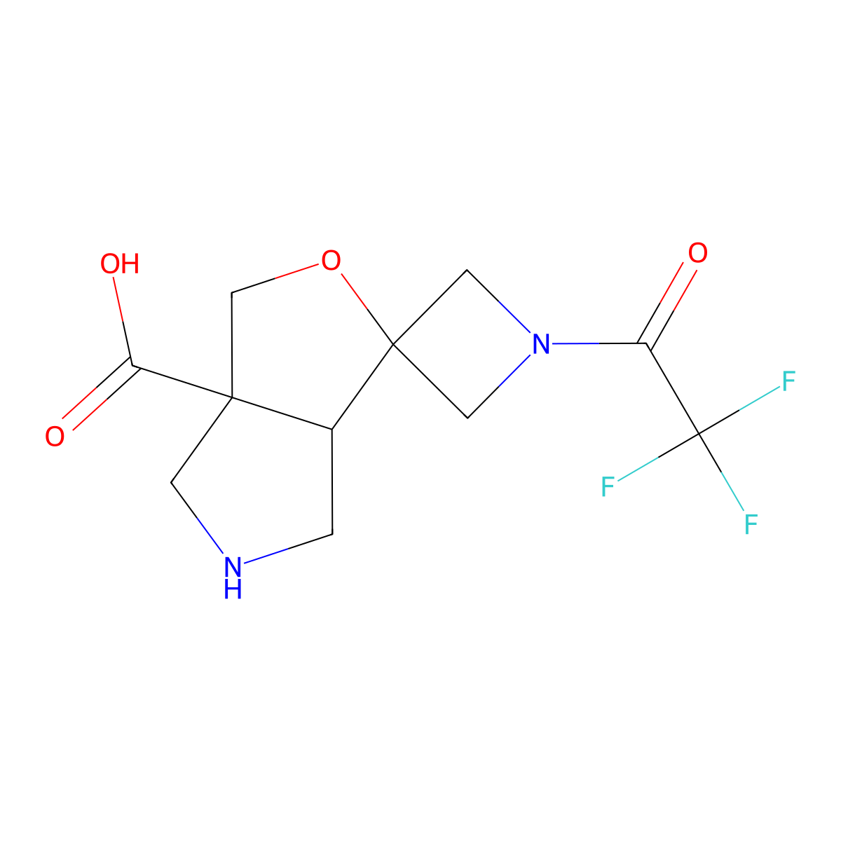 rac-(3'aR,6'aR)-1-(2,2,2-trifluoroacetyl)-hexahydrospiro[azetidine-3,1'-furo[3,4-c]pyrrole]-3'a-carboxylic acid molecular structure, CAS 2763921-47-5