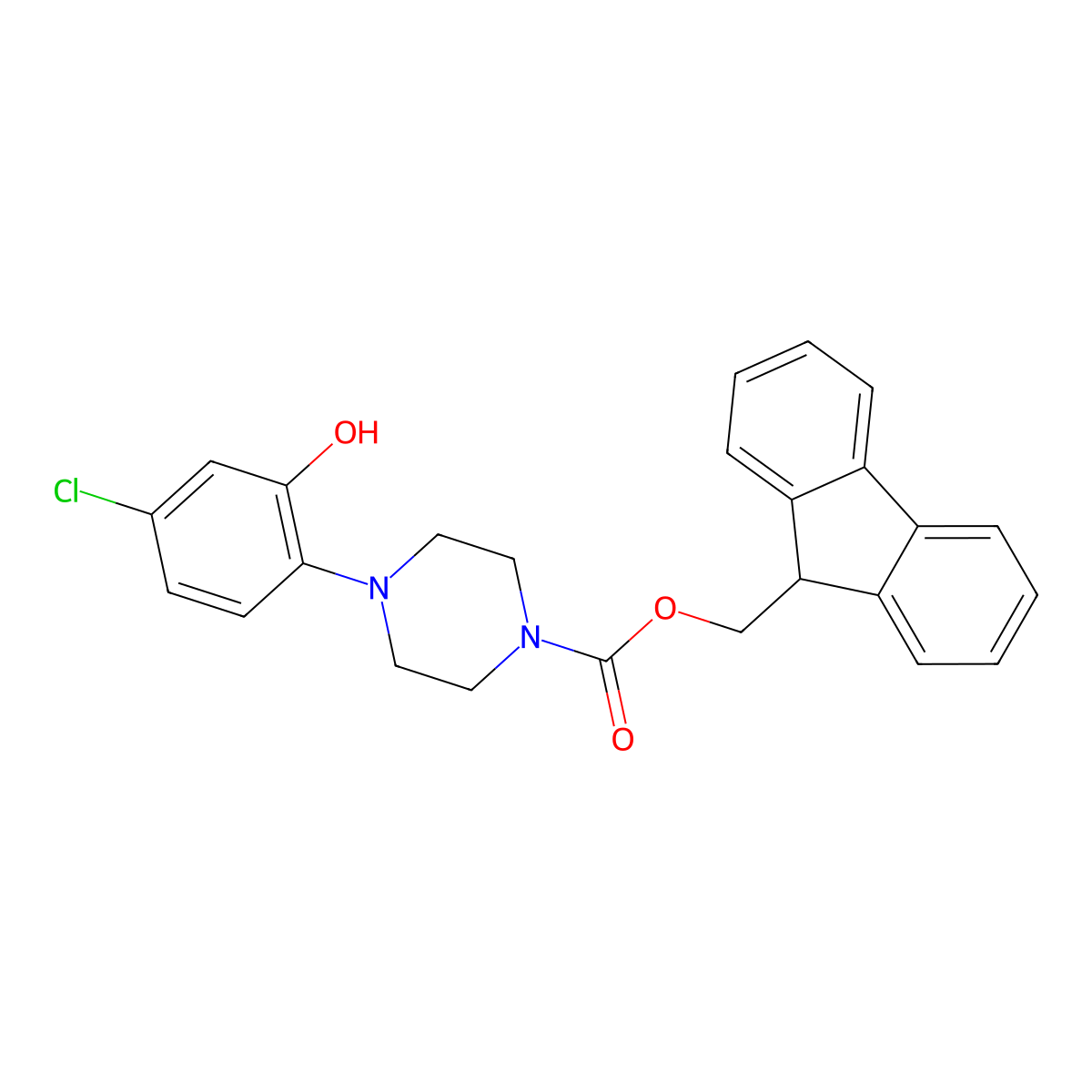 (9H-fluoren-9-yl)methyl 4-(4-chloro-2-hydroxyphenyl)piperazine-1-carboxylate molecular structure, CAS 2763921-50-0