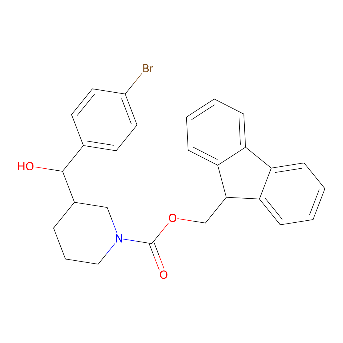 (9H-fluoren-9-yl)methyl 3-[(4-bromophenyl)(hydroxy)methyl]piperidine-1-carboxylate molecular structure, CAS 2763921-56-6