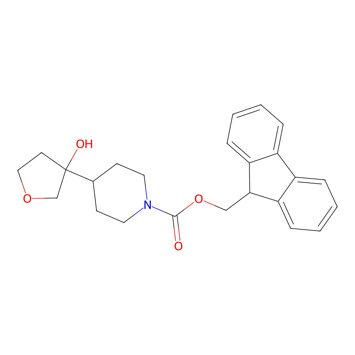 (9H-fluoren-9-yl)methyl 4-(3-hydroxyoxolan-3-yl)piperidine-1-carboxylate molecular structure, CAS 2763921-60-2
