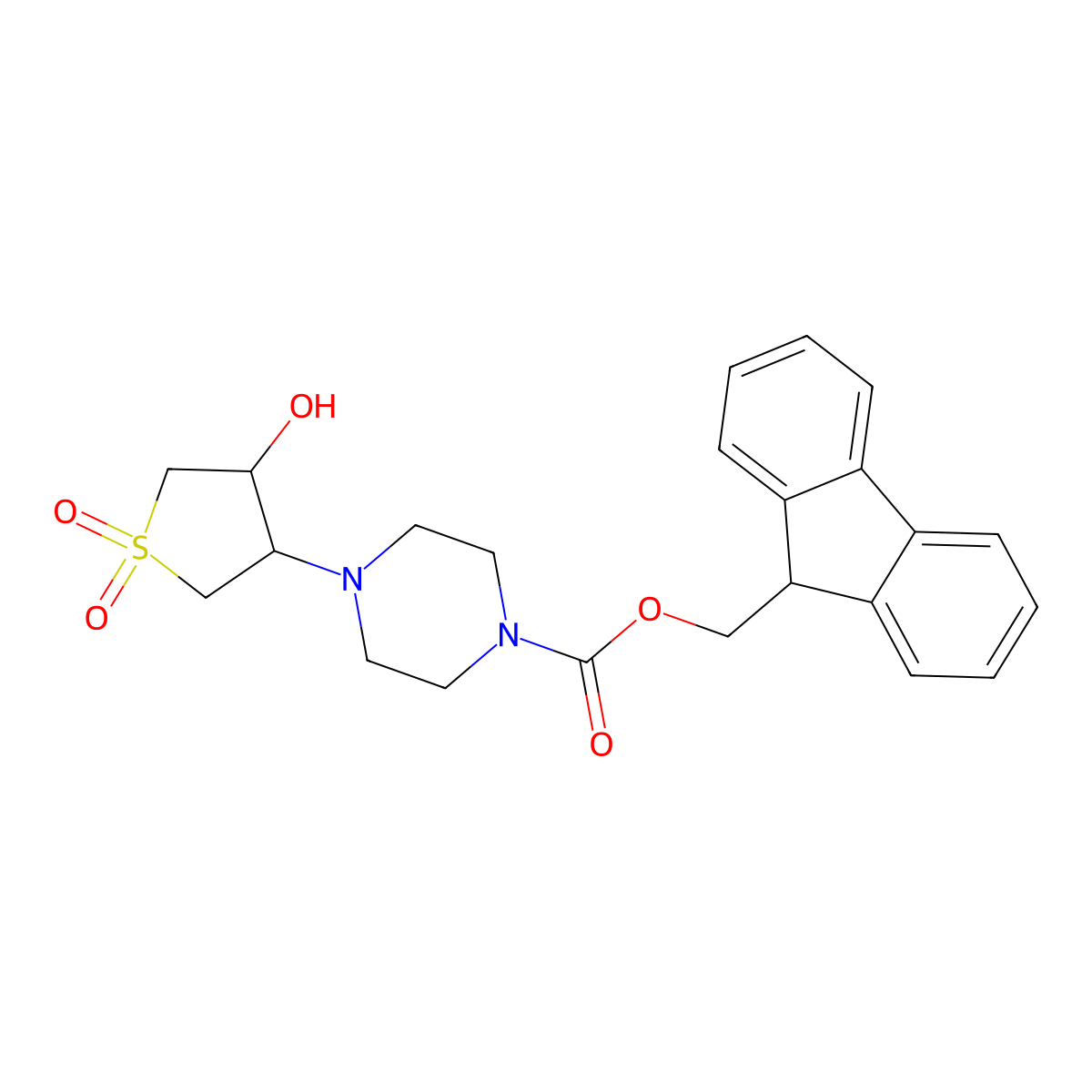 (9H-fluoren-9-yl)methyl 4-(4-hydroxy-1,1-dioxo-1lambda6-thiolan-3-yl)piperazine-1-carboxylate molecular structure, CAS 2763921-66-8