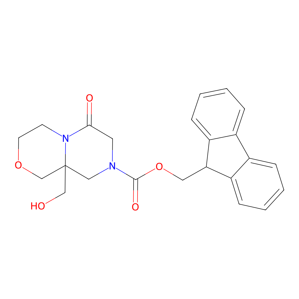 (9H-fluoren-9-yl)methyl 9a-(hydroxymethyl)-6-oxo-octahydropyrazino[2,1-c][1,4]oxazine-8-carboxylate molecular structure, CAS 2763921-75-9