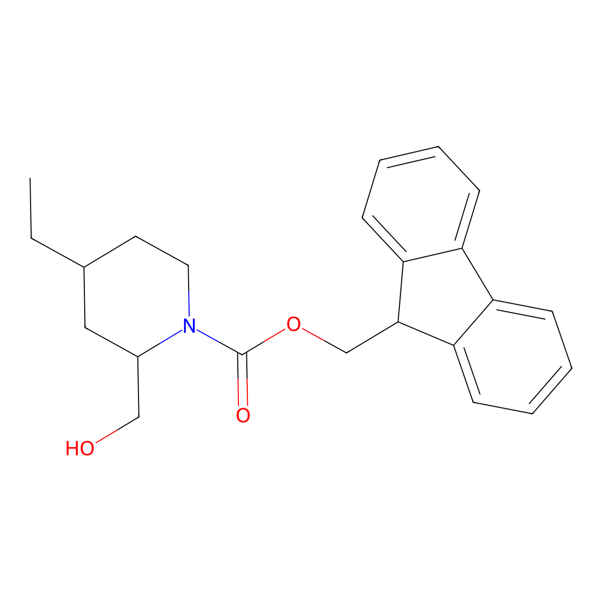 rac-(9H-fluoren-9-yl)methyl (2R,4S)-4-ethyl-2-(hydroxymethyl)piperidine-1-carboxylate molecular structure, CAS 2763921-84-0