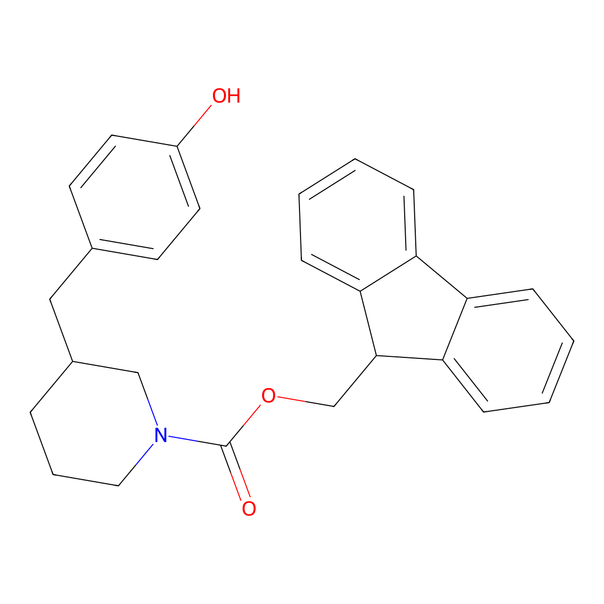 (9H-fluoren-9-yl)methyl 3-[(4-hydroxyphenyl)methyl]piperidine-1-carboxylate molecular structure, CAS 2763921-94-2