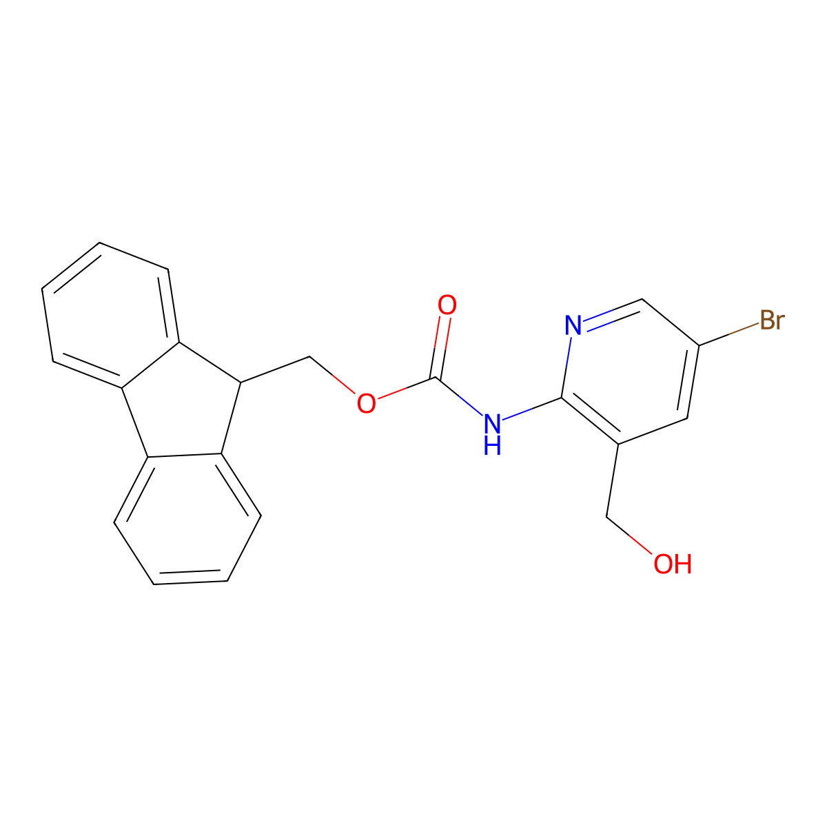 (9H-fluoren-9-yl)methyl N-[5-bromo-3-(hydroxymethyl)pyridin-2-yl]carbamate molecular structure, CAS 2763921-97-5