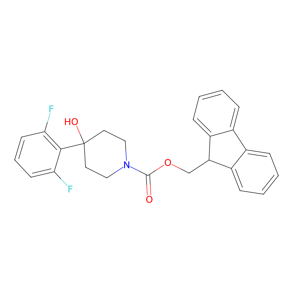 (9H-fluoren-9-yl)methyl 4-(2,6-difluorophenyl)-4-hydroxypiperidine-1-carboxylate molecular structure, CAS 2763922-02-5