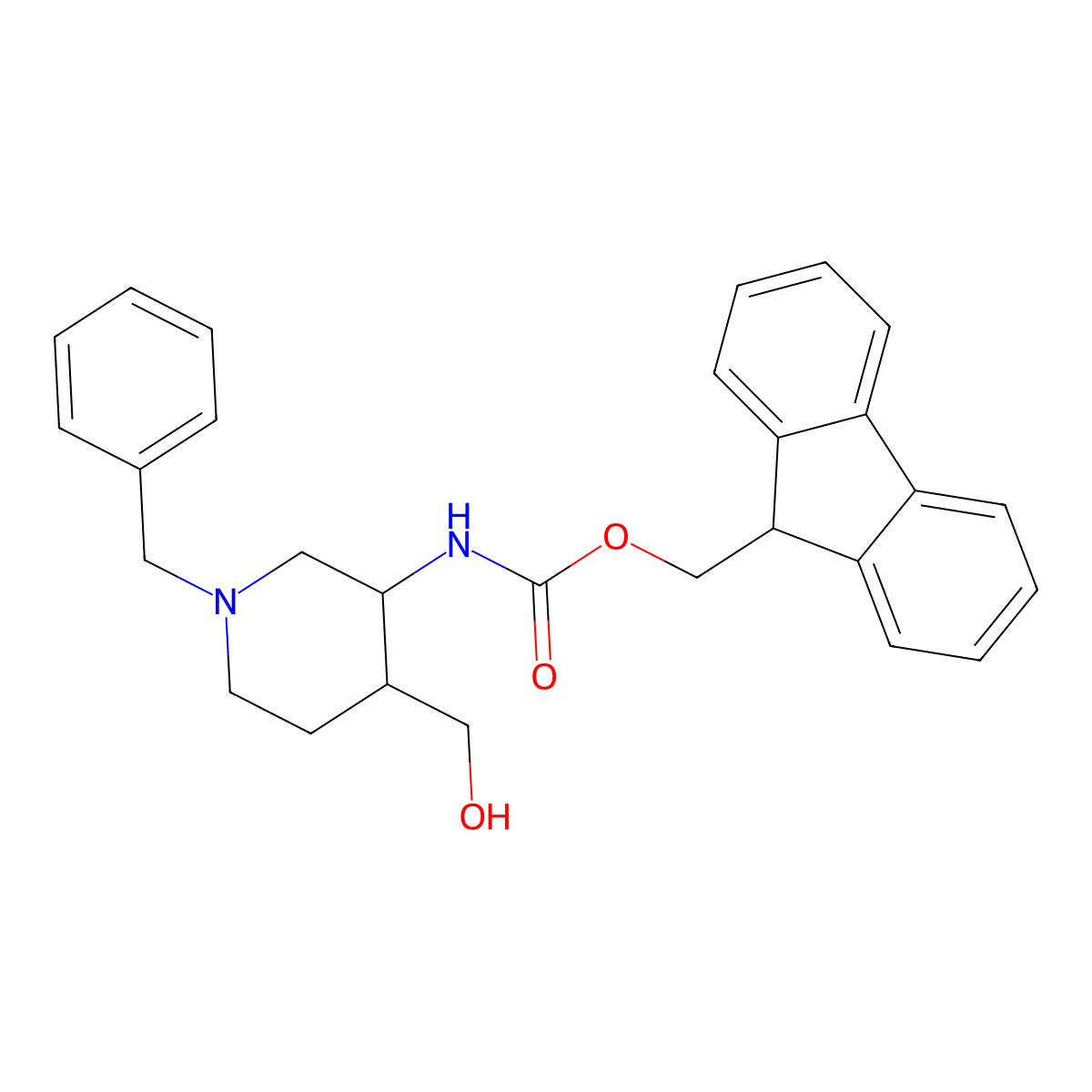 (9H-fluoren-9-yl)methyl N-[1-benzyl-4-(hydroxymethyl)piperidin-3-yl]carbamate molecular structure, CAS 2763922-10-5