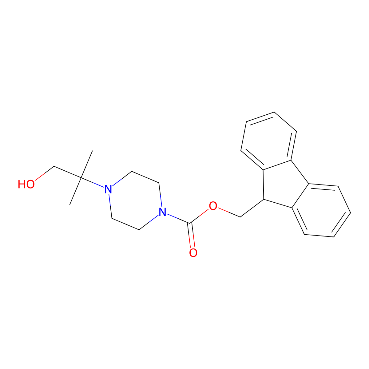 (9H-fluoren-9-yl)methyl 4-(1-hydroxy-2-methylpropan-2-yl)piperazine-1-carboxylate molecular structure, CAS 2763922-11-6