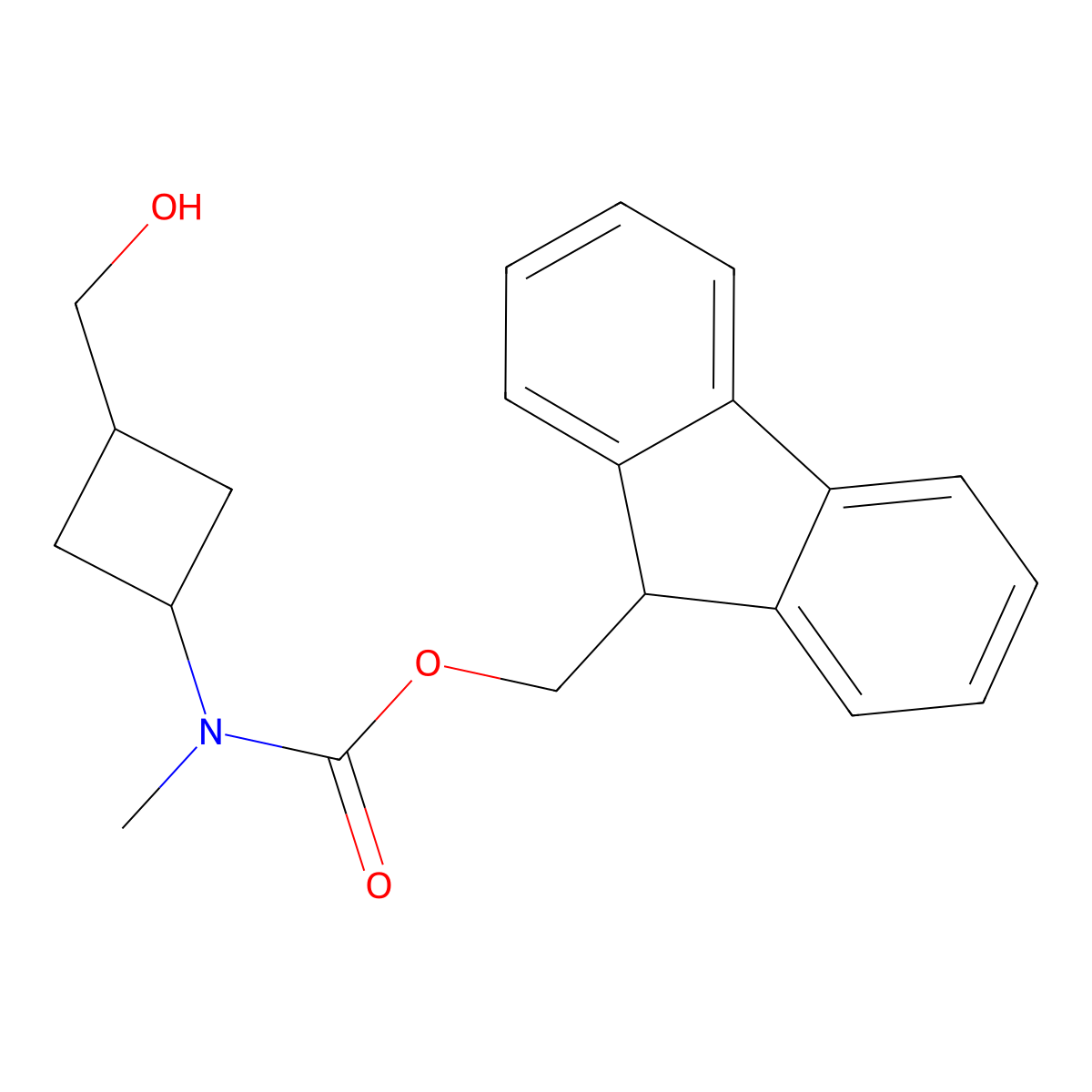 (9H-fluoren-9-yl)methyl N-[3-(hydroxymethyl)cyclobutyl]-N-methylcarbamate molecular structure, CAS 2763922-12-7