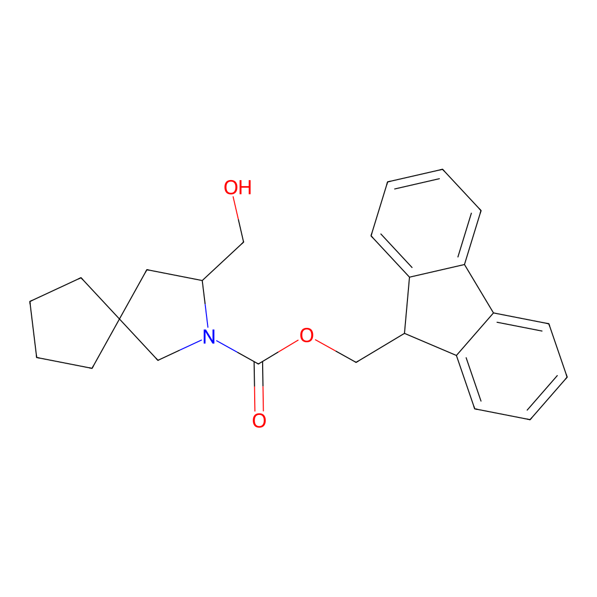 (9H-fluoren-9-yl)methyl 3-(hydroxymethyl)-2-azaspiro[4.4]nonane-2-carboxylate molecular structure, CAS 2763922-38-7